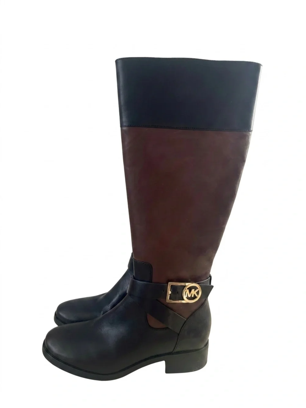 Michael Kors Bryce Black and Brown Leather Over-the-Knee Riding Boots